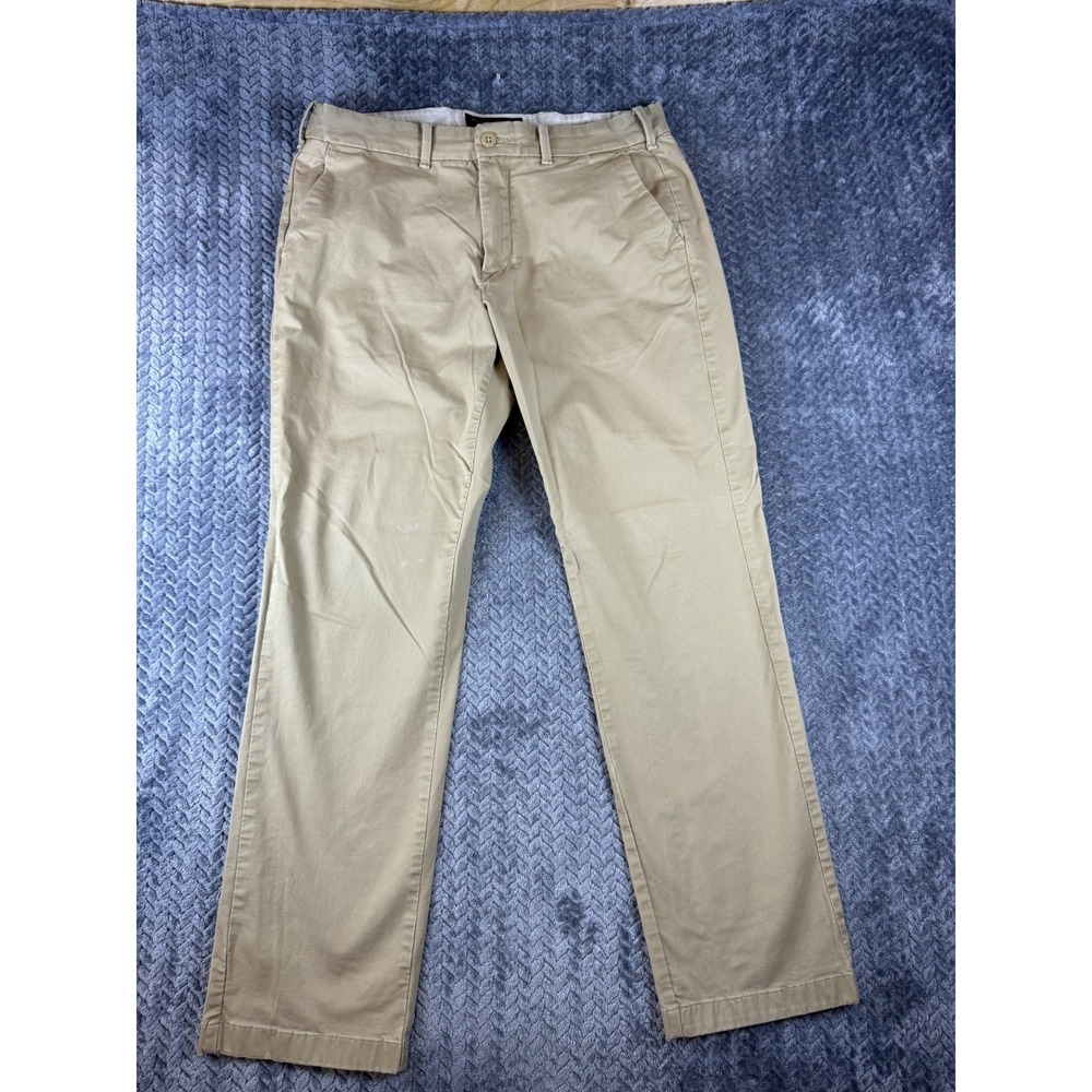 Abercrombie & Fitch Straight Stretch Chino Pants Men 33x32 Khaki Cotton Mid Rise